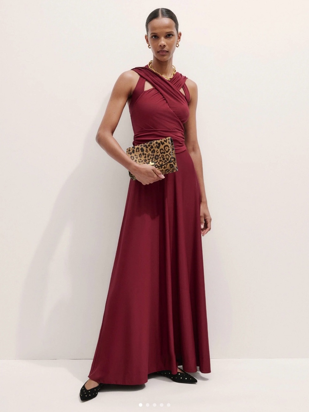 NEW ME+EM Burgundy Cross-Front Maxi Dress